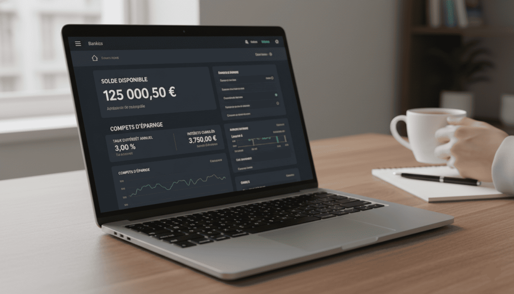 un espace client bancaire affichant solde et intérêts