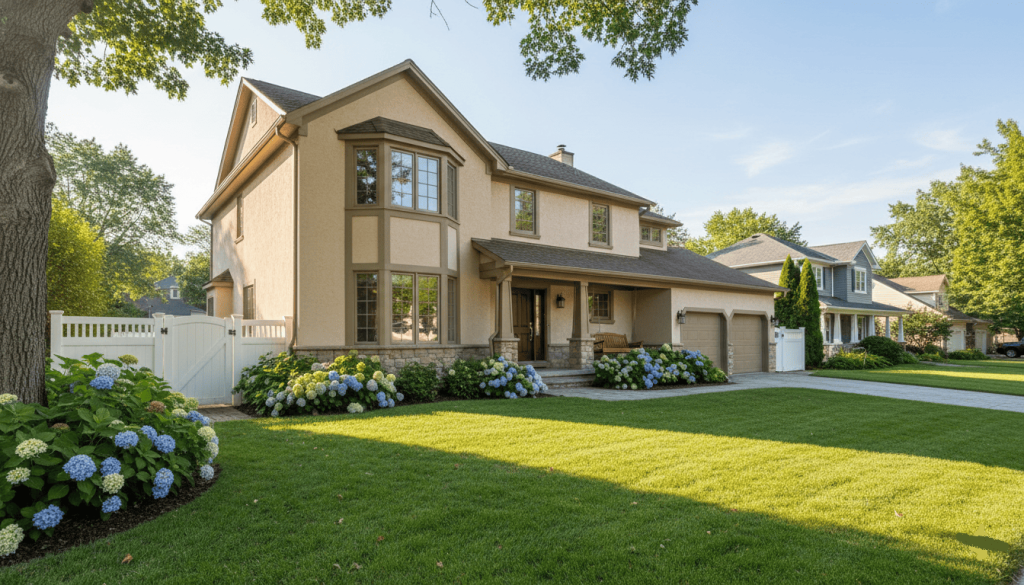 Maison familiale vue de l’extérieur avec lumière naturelle