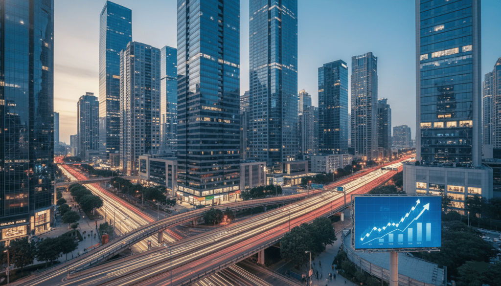 Scène urbaine avec quartier d’affaires et immeubles modernes