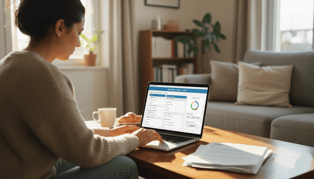 Personne sur ordinateur portable utilisant un simulateur d’impôt,