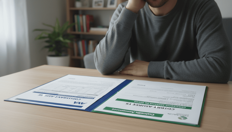 homme devant deux documents assurance vie et assurance décès