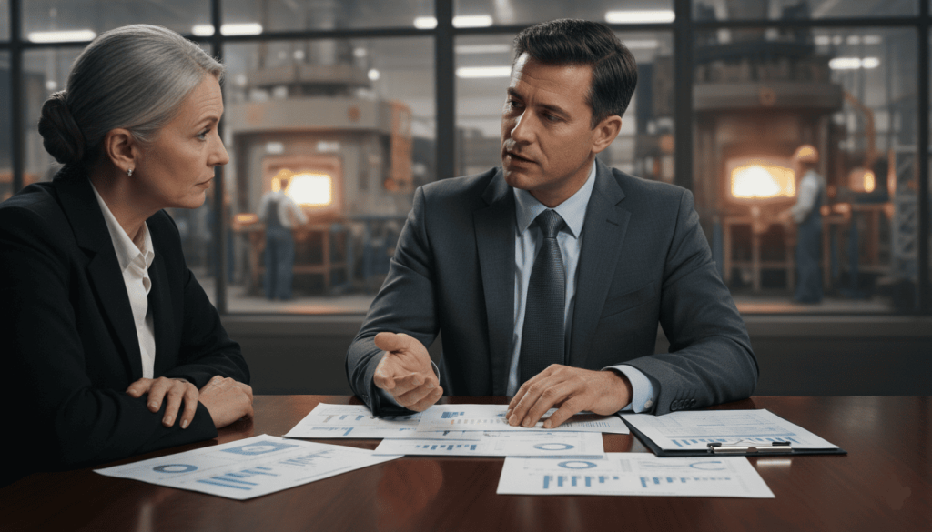 Un conseiller et une cliente qui discutent de l"investissmeent duralex