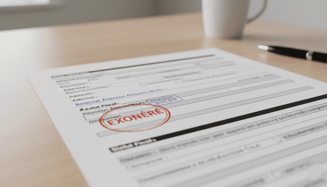 document fiscal français réaliste avec le mot "exonération"