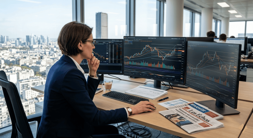 Personne analysant des graphiques boursiers sur ordinateur,