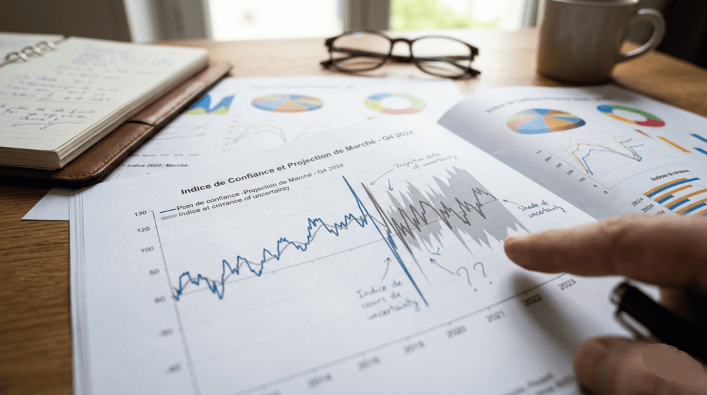 Graphique financier imprimé avec tendance incertaine,