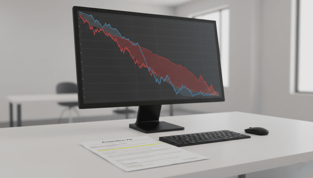 document Assurance vie posé sur un bureau près d'un PC