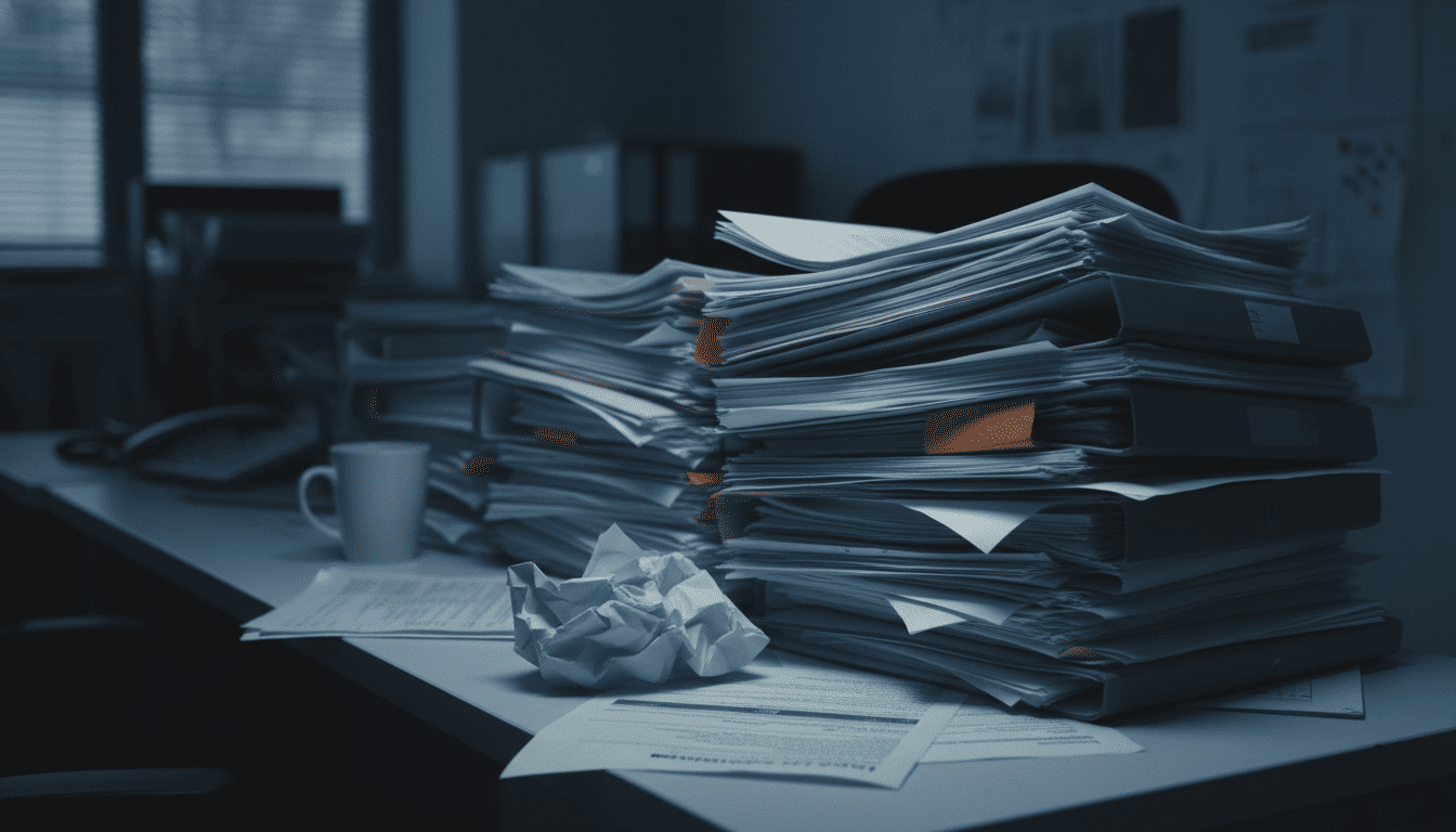 dossiers empilés sur un bureau