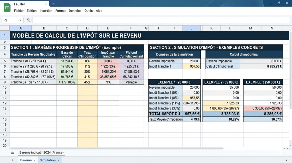 Feuille de calcul avec barème progressif