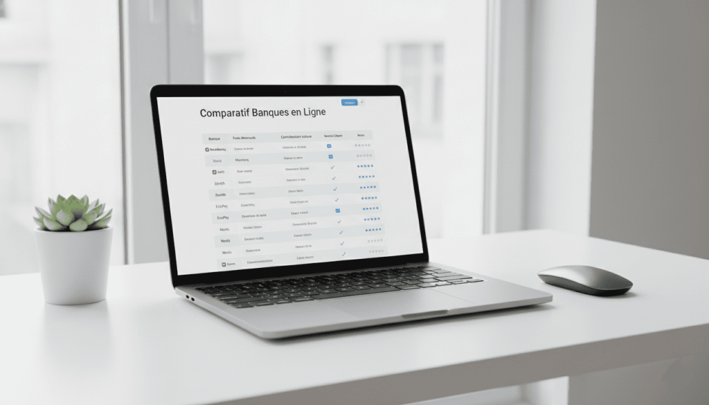 cran d’ordinateur affichant un tableau comparatif de banques en ligne