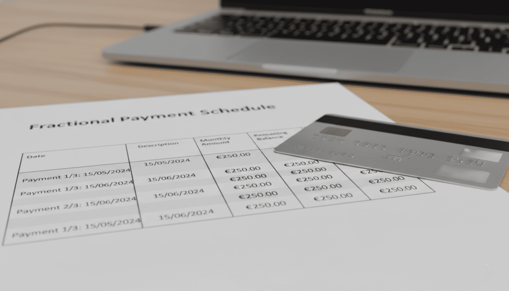 échéancier de paiement fractionné imprimé, montants mensuels clairement visibles
