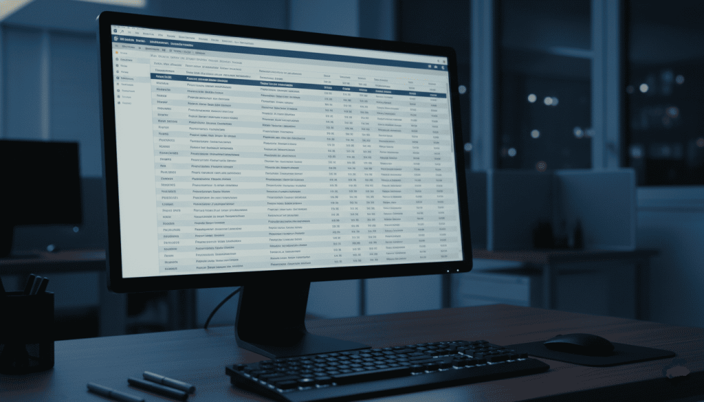 Bureau avec ordinateur affichant un relevé bancaire détaillé, lignes de prélèvements visible