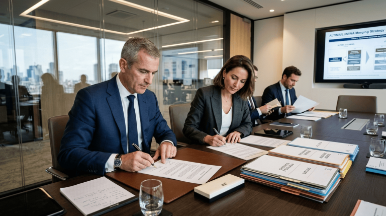 salle de réunion juridique moderne, avocat d’affaires et dirigeant d’entreprise signant des documents de transmission universelle de patrimoine, dossiers administratifs