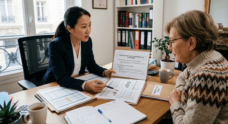 Chef d’entreprise consultant un dossier fiscal concernant une exonération d’impôt.