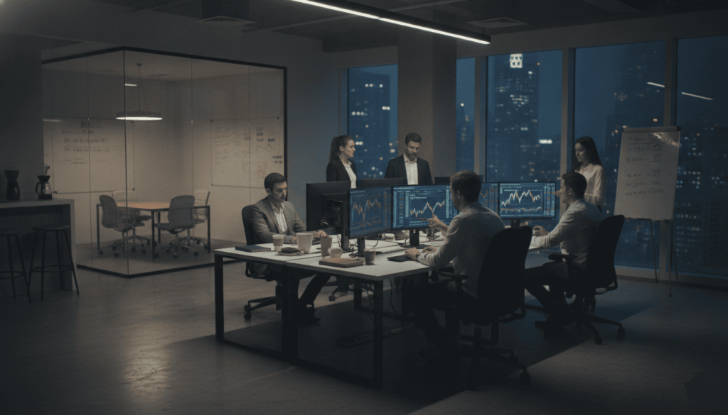 Espace de coworking moderne dédié aux activités économiques et financières.