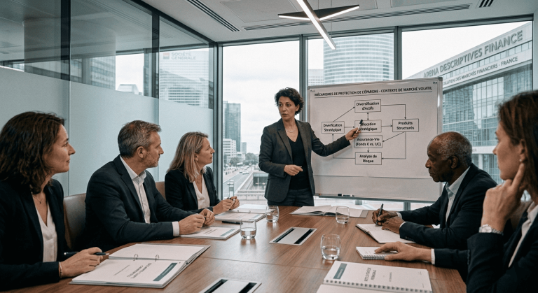Réunion de conseil patrimonial sur les mécanismes de protection et de gestion de l’épargne.