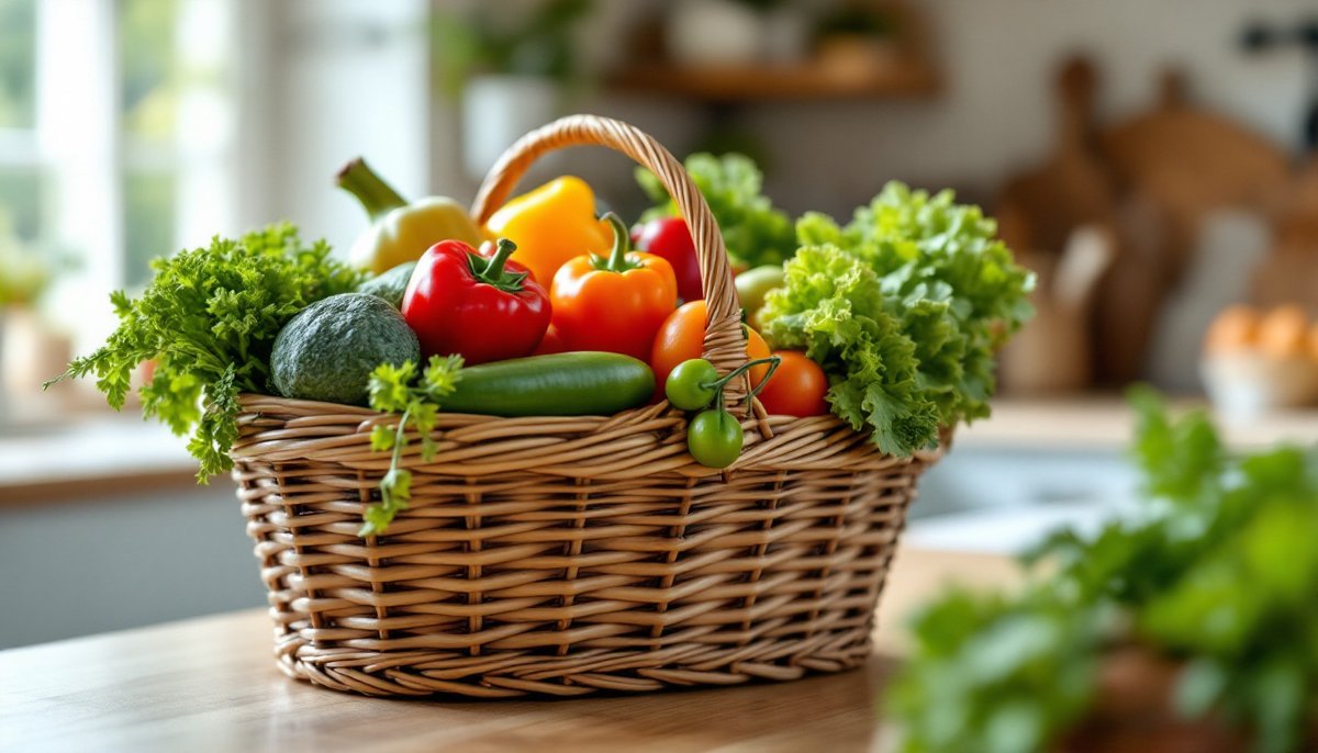 Panier de courses rempli de légumes frais : paiement L-Commerce Ivry-sur-Seine