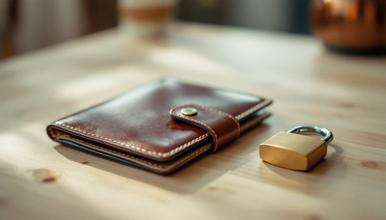 Portefeuille fermé et cadenas posés sur une table : prlv sepa nie