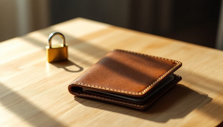 Portefeuille fermé et cadenas posés sur une table : spb prélèvement